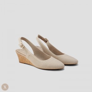 Dámské Sandály Na Podpatku VIVAIA Almond-Toe Slingback Klín Tamia Almond Crochet | OOK-0919