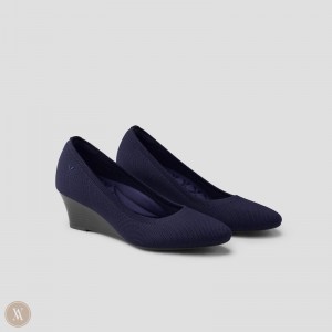 Dámské Podpatky VIVAIA Almond-Toe Klín Tamia Klínku Pro Tmavě Blankyt | WEK-2589