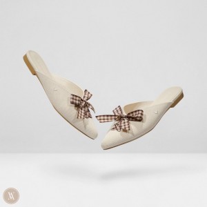 Dámské Muly VIVAIA Pointed-Toe Bow Molly Krém Bílé | GNB-1121