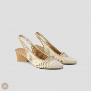 Dámské Podpatky VIVAIA Pointed-Toe Sling-Back Leah Krém Bílé | PHE-1091