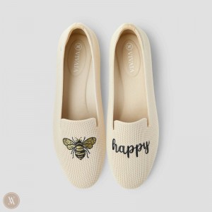 Dámské Mokasíny VIVAIA Round-Toe Embroidered Audrey Krém Bílé | ANH-2856