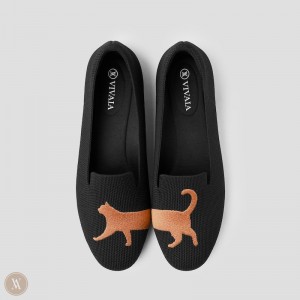 Dámské Mokasíny VIVAIA Round-Toe Embroidered Audrey Černé | DIP-1481