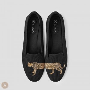 Dámské Mokasíny VIVAIA Round-Toe Embroidered Audrey Černé | TSF-3809