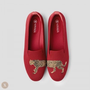 Dámské Mokasíny VIVAIA Round-Toe Embroidered Audrey Červené | SXY-4775