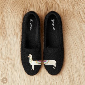 Dámské Mokasíny VIVAIA Round-Toe Faux Mink-Knit Audrey Černé | KSR-1331
