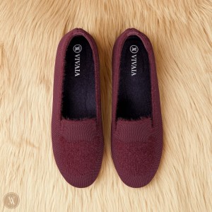Dámské Mokasíny VIVAIA Round-Toe Faux Mink-Knit Audrey Vínové | YLL-0839