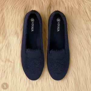 Dámské Mokasíny VIVAIA Round-Toe Faux Mink-Knit Audrey Tmavě Blankyt | WVC-3403