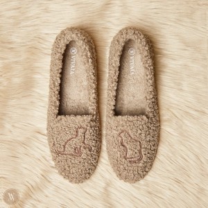 Dámské Mokasíny VIVAIA Round-Toe Recycled Faux Fur Audrey Latte - Cat | PLW-9435