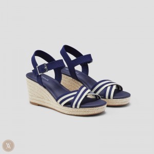 Dámské Sandály VIVAIA Round-Toe Klín Sally Tmavě Blankyt Proužek | ROU-0183