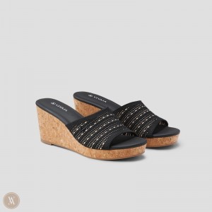Dámské Sandály VIVAIA Round-Toe Klín Stacey Černé | DMO-8645