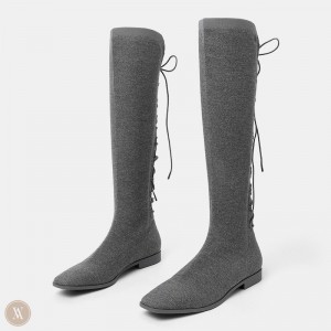 Dámské Boty VIVAIA Square-Toe Back-Lace Mid-Calf Pandora Šedé | RIV-0690