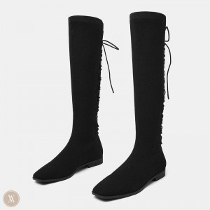 Dámské Boty VIVAIA Square-Toe Back-Lace Mid-Calf Pandora Černé | PNA-9725