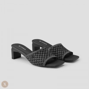 Dámské Nazouváky VIVAIA Square-Toe Block Heel Juliet Černé | SBS-9568