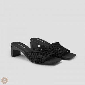 Dámské Nazouváky VIVAIA Square-Toe Block Heel Juliet Černé | JFB-7808