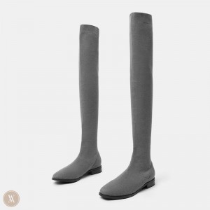 Dámské Boty VIVAIA Square-Toe Over-the-Knee Happer Šedé | TKP-9311
