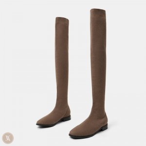 Dámské Boty VIVAIA Square-Toe Over-the-Knee Happer Hnědé | FMB-1185
