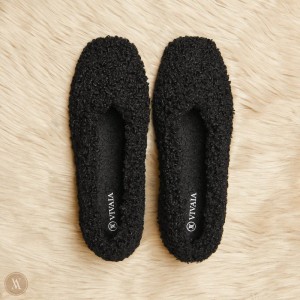 Dámské Ploché Boty VIVAIA Square-Toe Recycled Faux Fur Margot Černé | EGB-4352