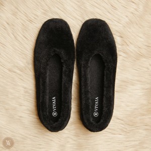 Dámské Ploché Boty VIVAIA Square-Toe Recycled Mink Faux Fur Margot Černé | CCY-2724