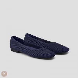 Dámské Ploché Boty VIVAIA Square-Toe V-Cut Margot 2.0 Tmavě Blankyt | JPF-0253
