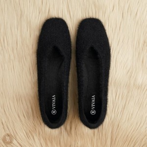 Dámské Ploché Boty VIVAIA Squared-Toe Faux Mink-Knit Margot Černé | OMR-1262