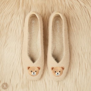 Dámské Ploché Boty VIVAIA Squared-Toe Faux Mink-Knit Margot Latte - Bear | NXP-6914