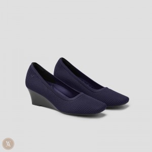 Dámské Podpatky VIVAIA Square-toe Klín Margot Klínku Pro Tmavě Blankyt | RWF-8859